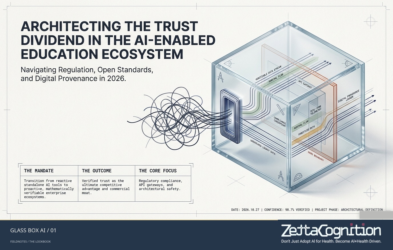Glass Box AI research architecture showing a transparent layered institution, data gateway and accountable oversight